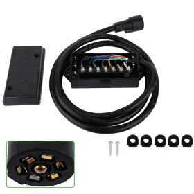 1st160727choice 1stchoice-autoparts Trailer Cord 7 Way Plug Inline Junction Box Wiring Harness Kit 8ft Wholesale