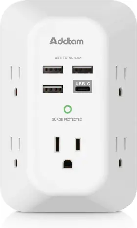 Ad5004 Addtam Usb Wall Charger Surge Protector 5 Outlet Extender With 4 1c3a White