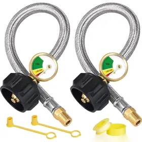 Aekops 755523679782 15 Inch Rv Propane Hose Replacement With Gauge 2 Pack Camper H