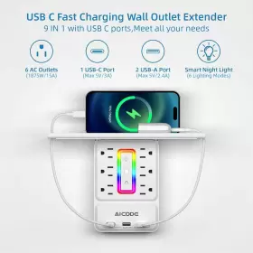 Zn-l8-c Aicode Socket Outlet Shelf Surge Protector With 6 Nightlight Wall White #2 Zn-l8-c Aicode Socket Outlet Shelf Surge Protector With 6 Nightlight Wall White #2