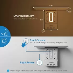 Zn-l8-c Aicode Socket Outlet Shelf Surge Protector With 6 Nightlight Wall White #3 Zn-l8-c Aicode Socket Outlet Shelf Surge Protector With 6 Nightlight Wall White #3
