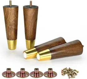 Woodleg-020 Aiminjey 6 Inch Wooden Furniture Legs With Gold Cap Set Of 4 6inch Dark Brown-6inch