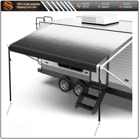 Aut1783000us Aut Weatherproof Vinyl Rv Awning Fabric Replacement 21ft 8ft Black Outdoor Canopy