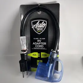 Auto Drive 2123a Rv Adapter Cord 15 Amp Male To 30 Female With Lighted End