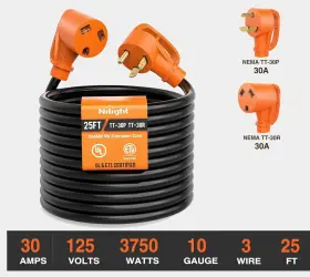 Ae10905ng374p Auto Engineparts 25 Ft 30 Amp Rv Power Extension Cord 3 Wire 10/3 Cable Trailer Motorhome Camper Ae10905ng374p Auto Engineparts 25 Ft 30 Amp Rv Power Extension Cord 3 Wire 10/3 Cable Trailer Motorhome Camper