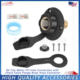 Auto-parts-365 600609593608 Rv City Water Fill Inlet Connection With Check Valve Flange Brass Hose Connector Auto-parts-365 600609593608 Rv City Water Fill Inlet Connection With Check Valve Flange Brass Hose Connector
