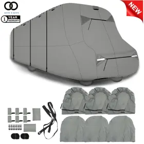 Apo217408 Autoooparts For 26ft-29ft Windproof Camper Cover With 2pcs Extra Straps 4 Layers Class Gray