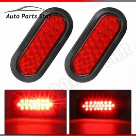 Autopartsstar 940981276398 2x 6 Inch Oval 24led Truck Trailer Stop Turn Tail Brake Lights With Grommet 24 Led Red