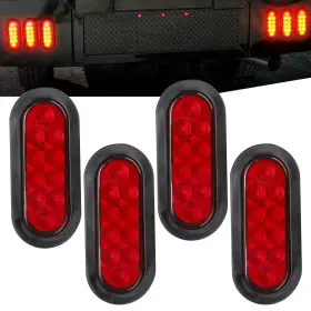 Autopartsstar 940981277425 4pcs Red 6 Inch Oval Trailer Lights 10 Led Stop Turn Tail Truck Sealed Grommet Plug