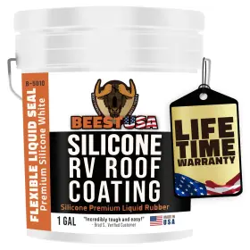 B-5010 Beest Rv Roof Coating Silicone White 1 Gal - Liquid Rubber Sealant 33.5 Sq Ft