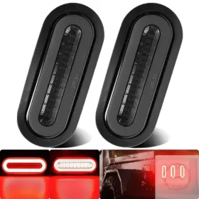 Wtlu0023 Branded 2pcs 6 Inch Smoked Lens Oval Red 52 Leds Trailer Boat Halo Brake Stop Running