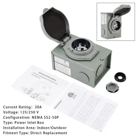 N002-a131-b Bruce&shark 30amp Rv Generator Inlet Box Nema Ss2-50p Power 125/250v
