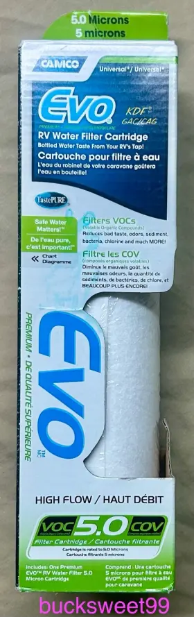 Camco 014717406208 Evo 40620 Rv Replacement Water Filter Cartridge Kdf Gac/ Cag - Sealed Camco 014717406208 Evo 40620 Rv Replacement Water Filter Cartridge Kdf Gac/ Cag - Sealed