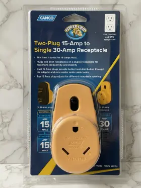Camco 014717552257 Two Plug 15 Amp To Single 30 Receptacle Rv 125v Adapter New Sealed 1