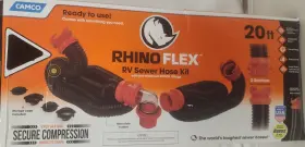 39744 Camco Rhinoflex 20-ft Camper/rv Sewer Hose Kit-clear Elbow Fits 3 Inch /3.5 /4 Npt