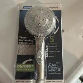 43747 Camco Rv Marine Shower Head Kit On Off Switch 5 Settings Flex Hose Brush Nickel