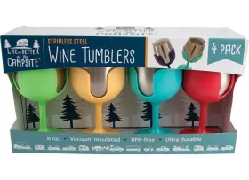 53068 Camco Life Is Better At The Campsite Wine Tumbler 4-pack 8oz. G/y/b/p