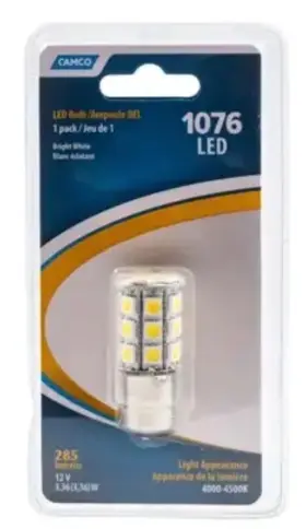 54631 Camco Replacement 1076 Led Bulb 285 Lumens Bright White 4000-4500k 12 V 54631 Camco Replacement 1076 Led Bulb 285 Lumens Bright White 4000-4500k 12 V