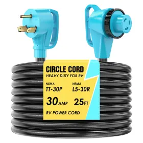 Ec3025ft-l Circlecord 30 Amp 25 Feet Rv Power Cord Twist Locking 10g Copper Heavy Duty