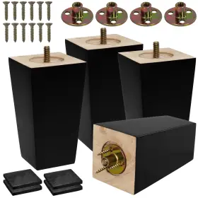 Codin 720371700599 5 Sizes 3 Inch -4 -5 -6 -8 Set Of 4 Wood Furniture Legs - Black