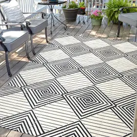 Diikoo 761017473705 Waterproof Outdoor Rug 5x8ft 5 X 8 Feet C.squares Black And Beige