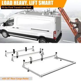 Ew-c437v05 Elitewill 3 Bar Van Ladder Roof Rack For 15-on Ford Transit Low With 36 Inch Cargo Roller