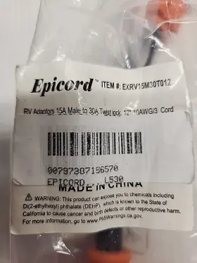 Exrv15m30t012 Epicord Rv Adaptors 15a Male To 30a Female 12 Inch 10awg/3 Standard Cord #2 Exrv15m30t012 Epicord Rv Adaptors 15a Male To 30a Female 12 Inch 10awg/3 Standard Cord #2