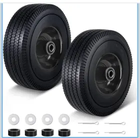 29907 Feiloong 2 10 Inch Flat Free Solid Tire 4.1/3.5-4 For Cart Or Dolly 400 Lbs 2.2 Offset
