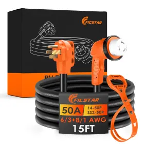 Ficstar 751390852389 50 Amp Generator Cord 15 Ft Heavy Duty 6/3 8/1 Sjtw Awg Rv Extension Ficstar 751390852389 50 Amp Generator Cord 15 Ft Heavy Duty 6/3 8/1 Sjtw Awg Rv Extension
