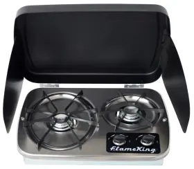 Ysnht600 Flame King New Lp Gas Drop-in 2 Burner Rv Cooktop Stove Stainless Steel Includes Cover Ysnht600 Flame King New Lp Gas Drop-in 2 Burner Rv Cooktop Stove Stainless Steel Includes Cover