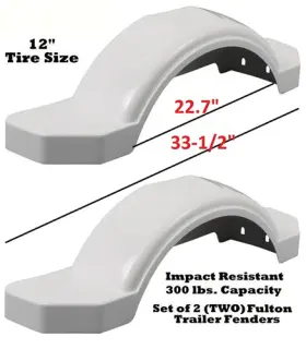 56489 Fulton Set Of 2 Single Axle Trailer Fenders 12 Inch Wheel Tires Skirt Boat