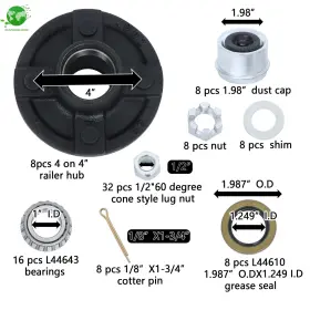 1475460 Gardenice Round Bt8 Spindle And 1 Inch Set Of 8 Trailer Axle Kits With 4 On Bolt Idler Hub #3