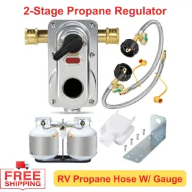G137-gn Gardennow 2-stage Auto Changeover Propane Regulator With 12 Inch Hoses And Gauge For Rv Trailer