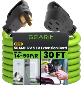Gi-ext-1450p-1450r-30f Gearit 50-amp Extension Cord For Rv And Ev 250-volt 4-prong 30 Feet Green Gi-ext-1450p-1450r-30f Gearit 50-amp Extension Cord For Rv And Ev 250-volt 4-prong 30 Feet Green