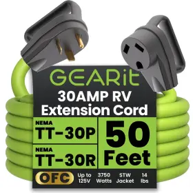 Gi-ext-tt30p-tt30r-50f Gearit 30-amp Rv Extension Cord 50ft 3-prong 125v Nema Tt-30p To Tt-30r Gi-ext-tt30p-tt30r-50f Gearit 30-amp Rv Extension Cord 50ft 3-prong 125v Nema Tt-30p To Tt-30r