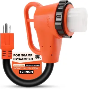 Gn017f Gociean 50 Amp To 110 Volt Rv Adapter Plug With Locking Connector Nema 5-15p Ss