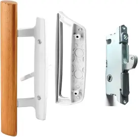 Hausun 614134022298 Sliding Glass Door Handle Set Oak Wood Interior And Exterior White