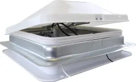 Hens 414307130577 Hengs Industries 14 Inch Rv Roof Vent 12 Volt Powered Fan With White Wedge Style