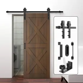 Hl-006s Homlxclx Sliding Barn Door Hardware Kit 6 Ft Heavy Duty Slide Single Set Black