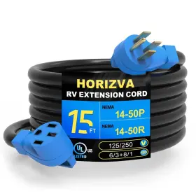 Dyx-50a Horizva 50 Amp Rv Extension Cord 15ft Nema 1450p 4prong Ul Listed Pure Copper