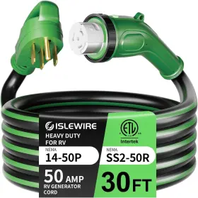 Isle-1450p-ss250r-ext-30f Islewire 50 Amp 30 Feet Rv Power Cord Heavy Duty 6/3 8/1 Gauge Nema 14-50p To Ss2-50r