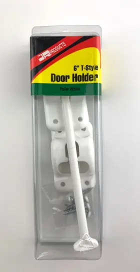 10444 Jr Products Rv 6 Inch T Style Door Holder Catch W Screws White Plastic