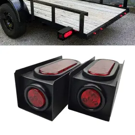 Justswag 791568561903 Supoika 2 Steel Trailer Light Box With 6 Red Led Oval Tail Lights Round Si