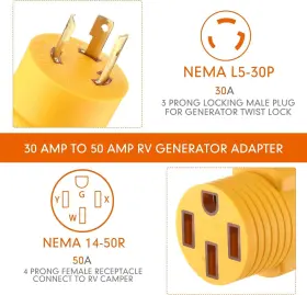 Wae-kanayu-2095 Kanayu 30 Amp To 50 Rv Generator Adapter Compatible With Nema Yellow #2 Wae-kanayu-2095 Kanayu 30 Amp To 50 Rv Generator Adapter Compatible With Nema Yellow #2