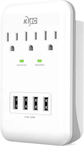 B0798m639b Kmc 3-outlet Wall Mount Surge Protector 900 Joules 4 Usb 4.8 1 Pack White