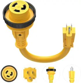 Hy011-hm Kohree Rv Adapter 15m/30f 12 Inch Twist Lock With Led Indicator Yellow