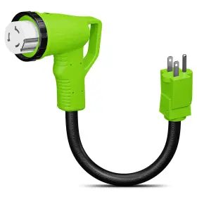 Lc-db90 Leisure Cords 12 Inch 90 Rv Dogbone Adapter 15a Male To 50a Female With Led Indicator