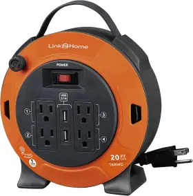 Em-el-225e Link2home Em-el-225e- Heavy Duty Retractable Extension Cord Reel 20 Ft. With 4 Orange