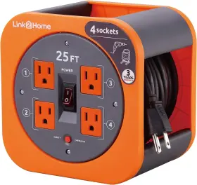 Em-el-250e Link2home Cord Reel 25 Ft. Extension 4 Power Outlets 16 Awg Sjt Orange Em-el-250e Link2home Cord Reel 25 Ft. Extension 4 Power Outlets 16 Awg Sjt Orange