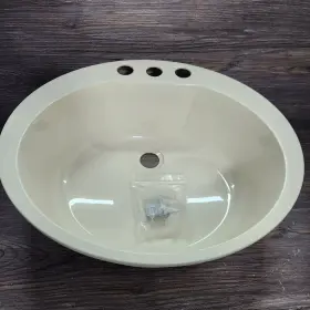 209354 Lippert Components Inc 14in X 17in Oval Lavatory Sink 3 Faucet Holes Parchment